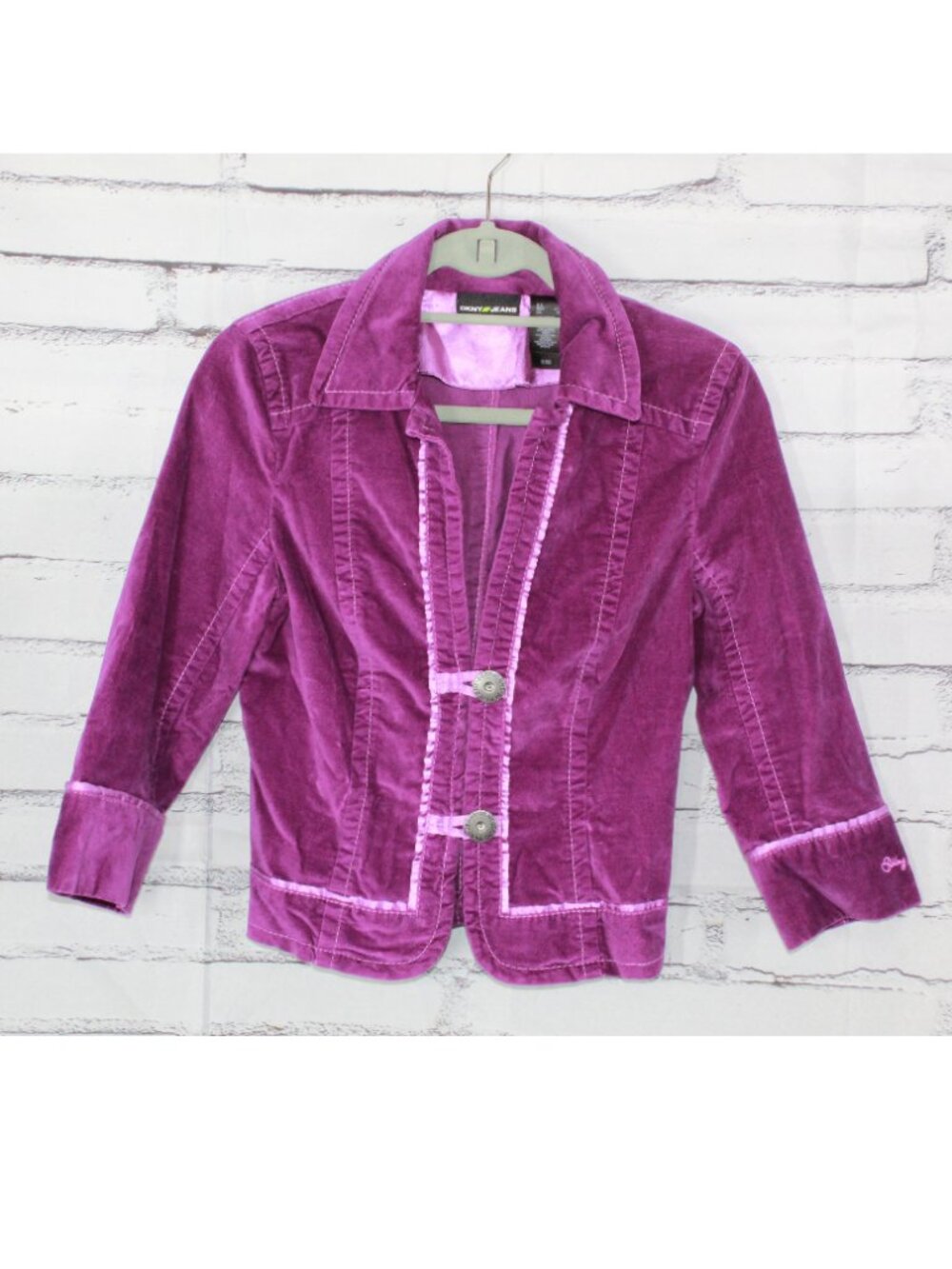 DKNY Jeans Purple Velvet Blazer Jacket Button Front Long Sleeve Size Small